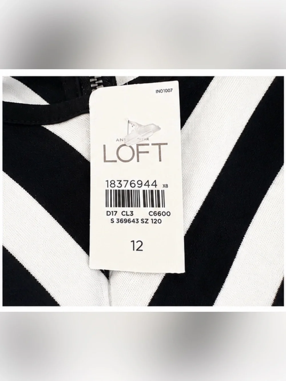 LOFT Black & White Striped Chevron Bodice A-Line Dress